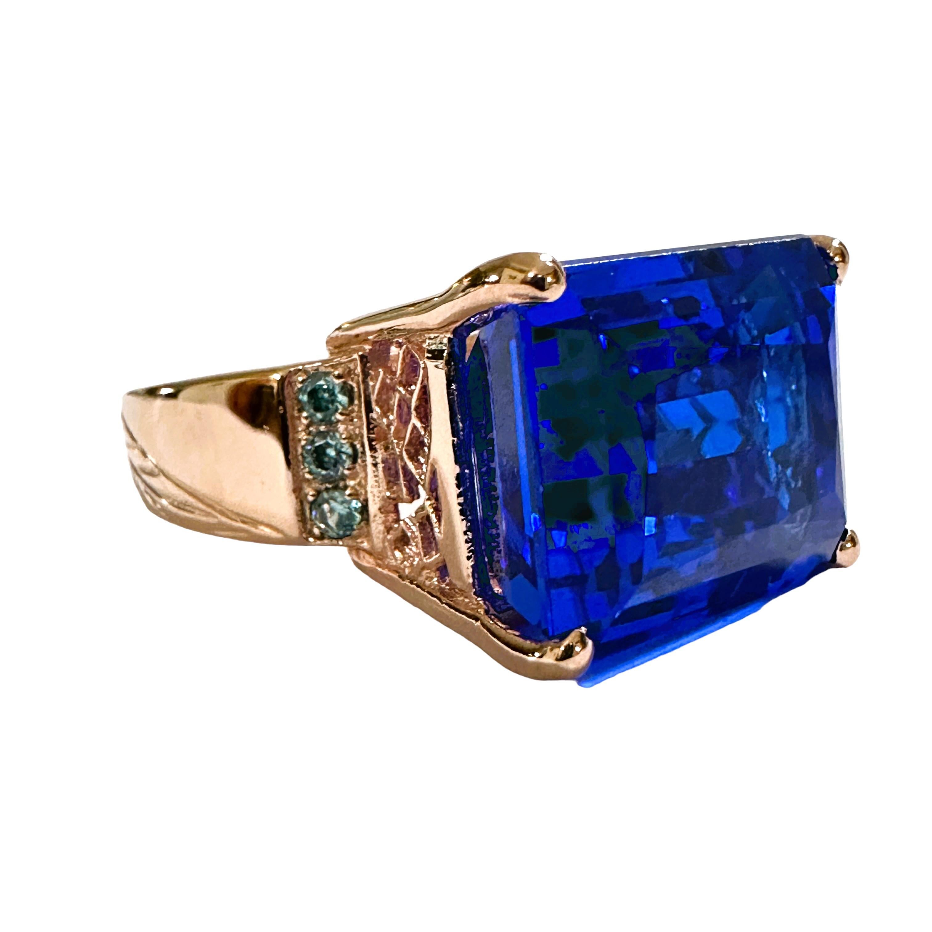 New African IF 23.60 Ct Swiss Blue Topaz & Sapphire RGold Plated Sterling Ring 1