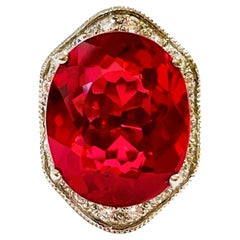 New African If 24ct Raspberry Topaz & White Sapphire Sterling Ring