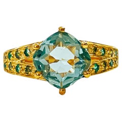 New African IF 2.40ct Green Paraiba Tourmaline and Tsavorite Ygold Sterling Ring