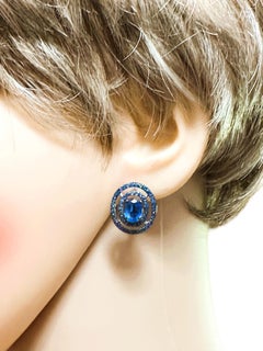 New African IF 2.44 ct Bluish Purple Sapphire White Gold Plate Sterling Earrings