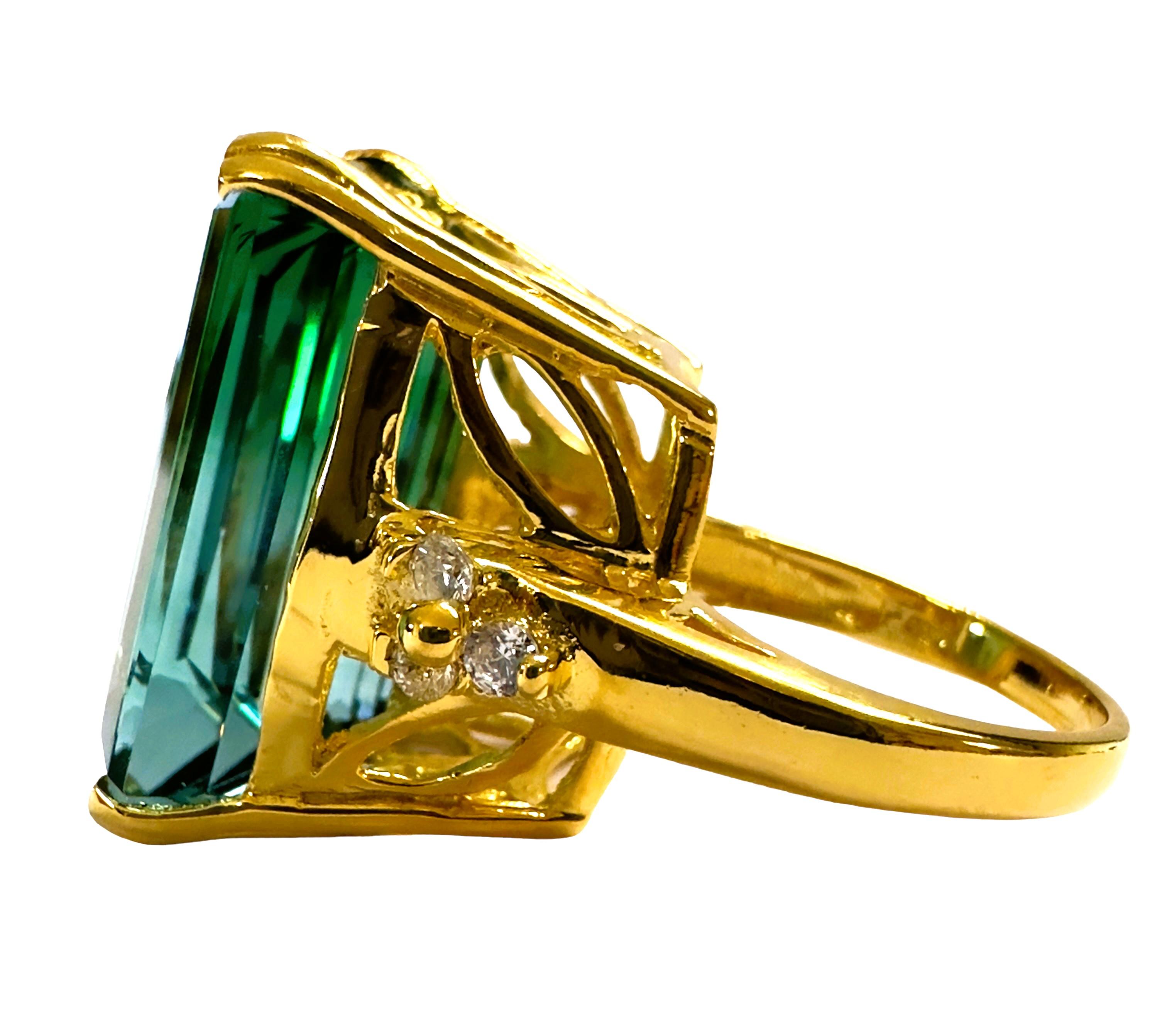 Art Deco New African IF 24.60 Carat Blue Green Ametrine Yellow Gold Plated Sterling Ring