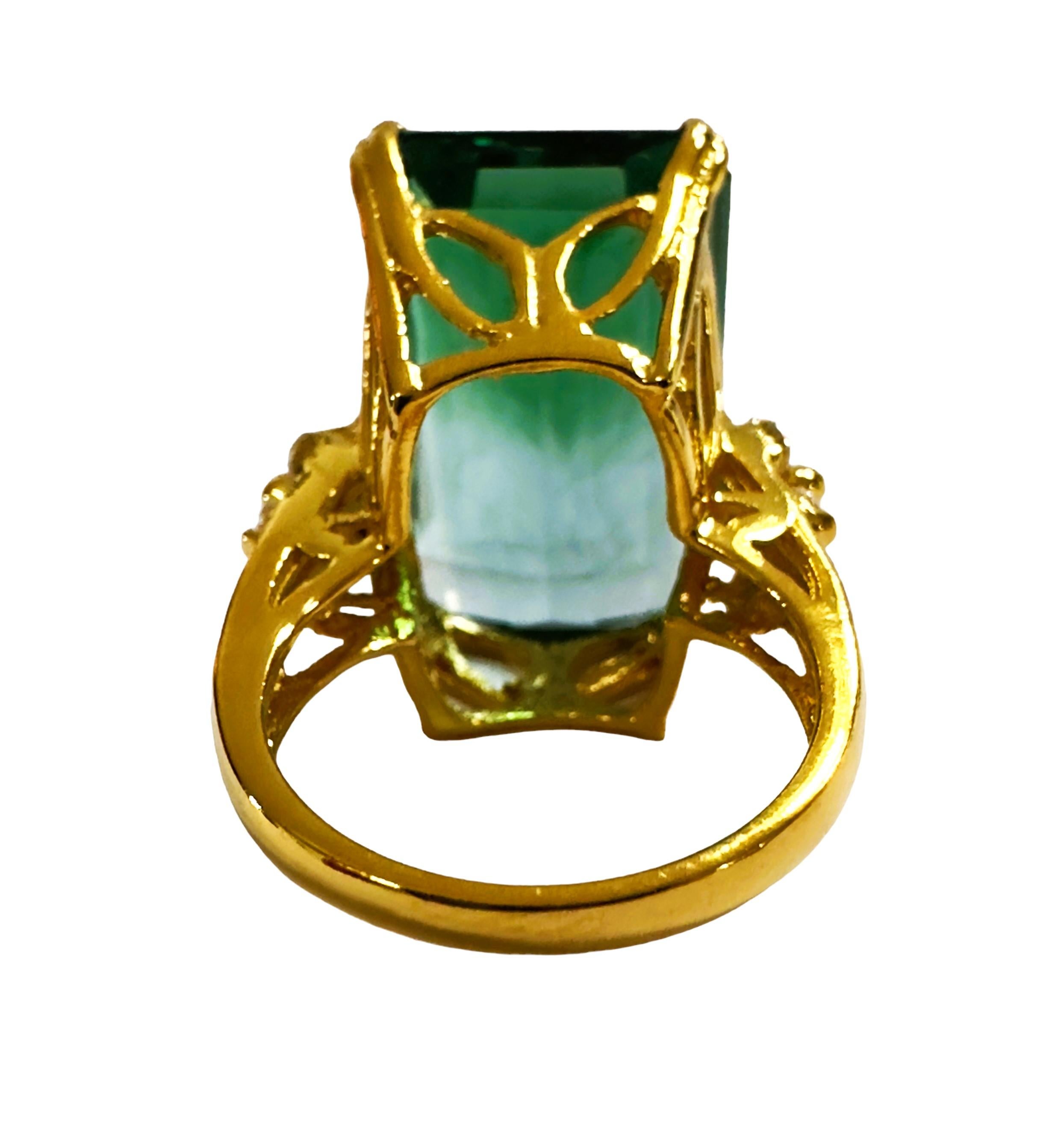 Emerald Cut New African IF 24.60 Carat Blue Green Ametrine Yellow Gold Plated Sterling Ring