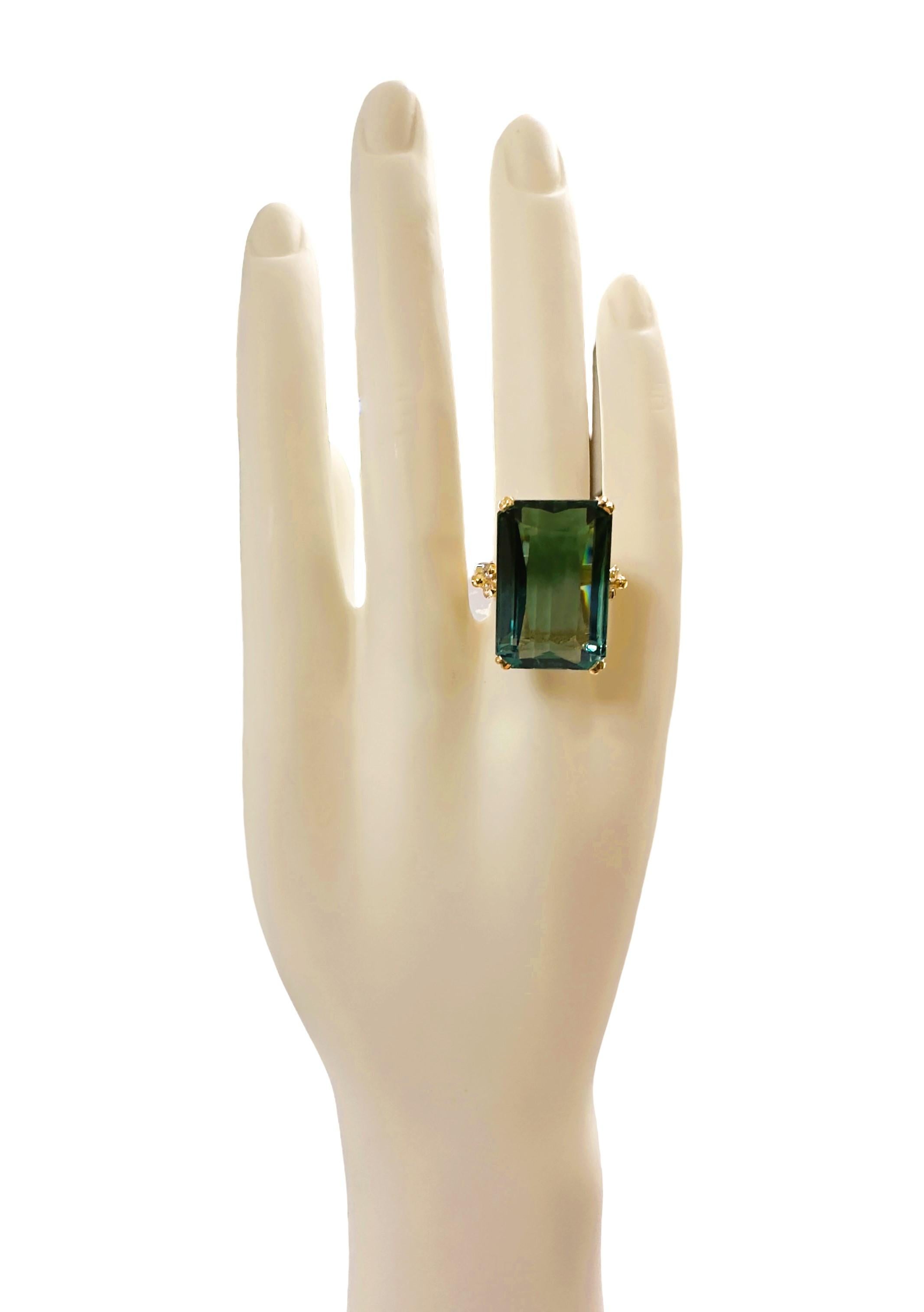 New African IF 24.60 Carat Blue Green Ametrine Yellow Gold Plated Sterling Ring 1
