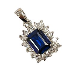 New African IF 2.62ct Kashmir Blue Sapphire & White Sapphire Sterling Pendant