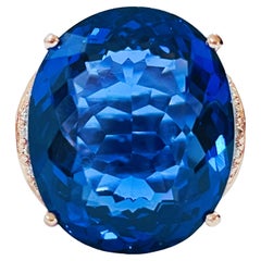 New African IF 26.5ct Swiss Blue Topaz & Sapphire RGold Plated Sterling Ring