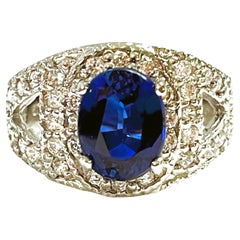 New African IF 2.8 Ct Kashmir Blue & White Sapphire Sterling Ring