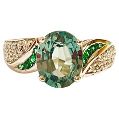 New African IF 2.80 Ct Green Sapphire & Tsavorite Sterling Ring