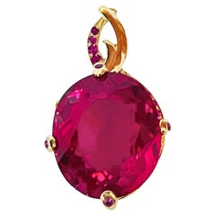 New African IF 28.5ct Raspberry Sapphire & Pink Sapphire YG Sterling Pendant