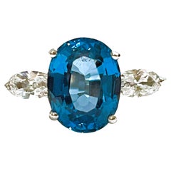 New African IF 2.9 Ct Swiss Blue Topaz & White Sapphire Sterling Ring