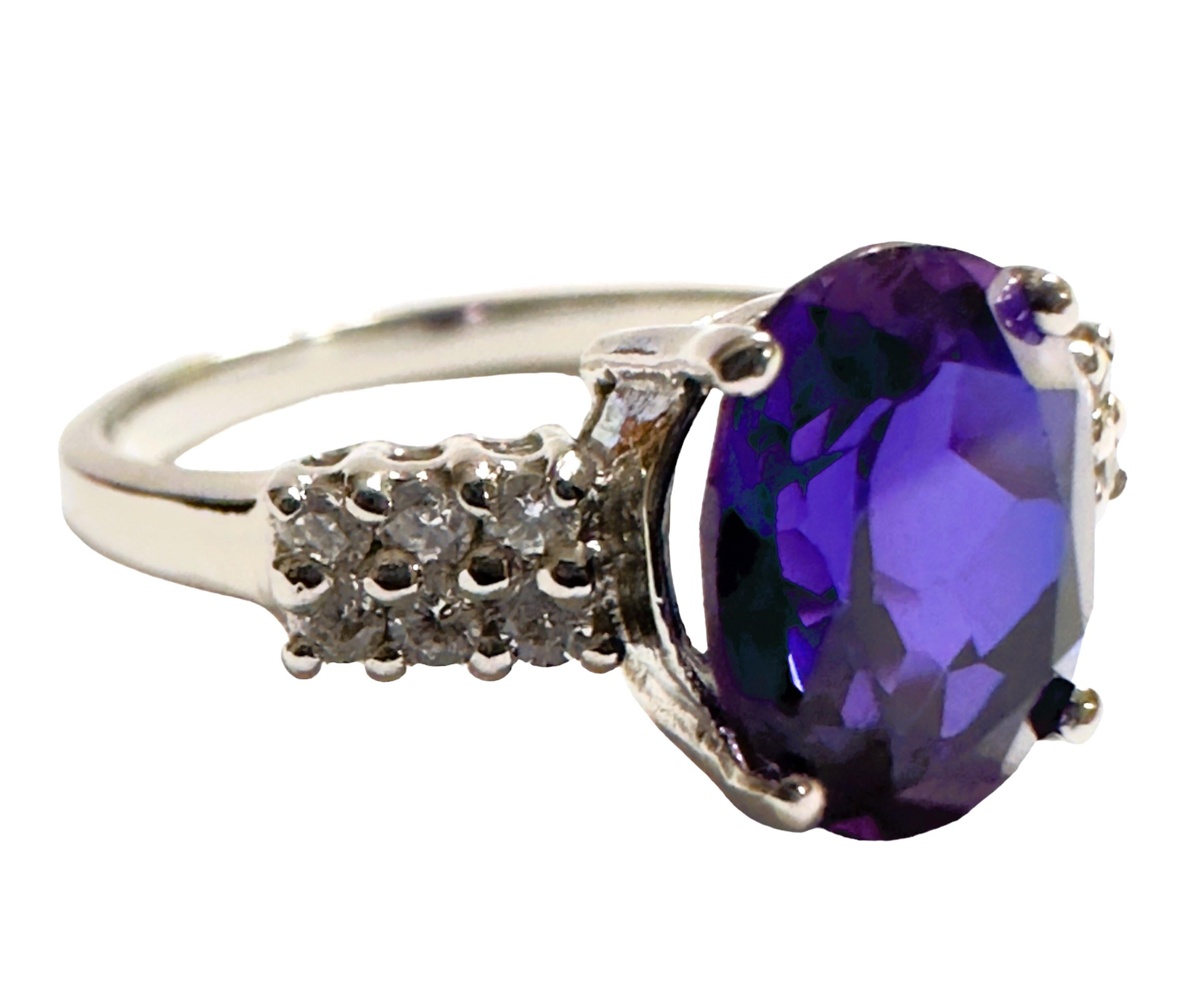Women's New African IF 2.90 Ct Blue Purple Sapphire & White Sapphire Sterling Ring