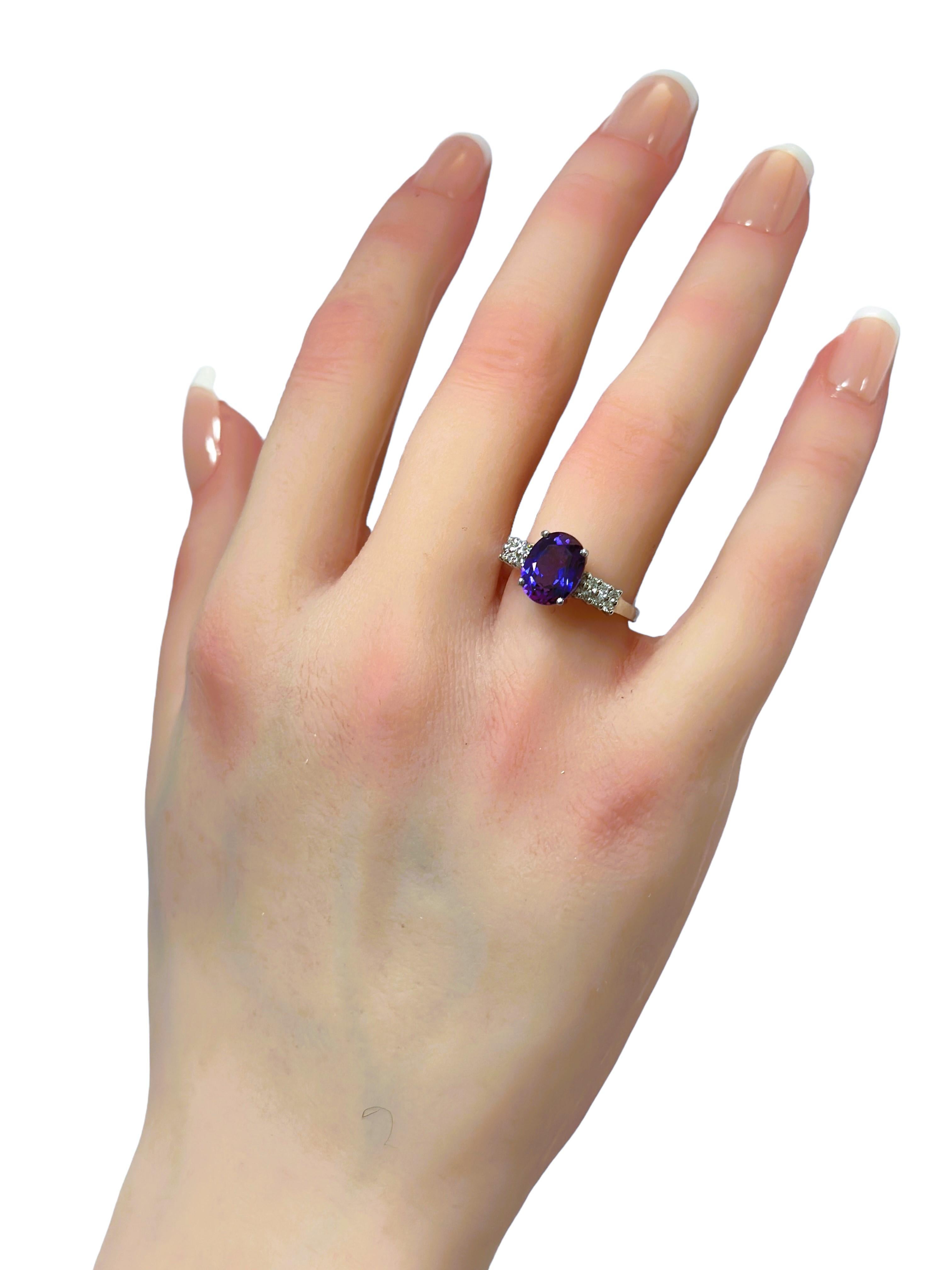 New African IF 2.90 Ct Blue Purple Sapphire & White Sapphire Sterling Ring 1