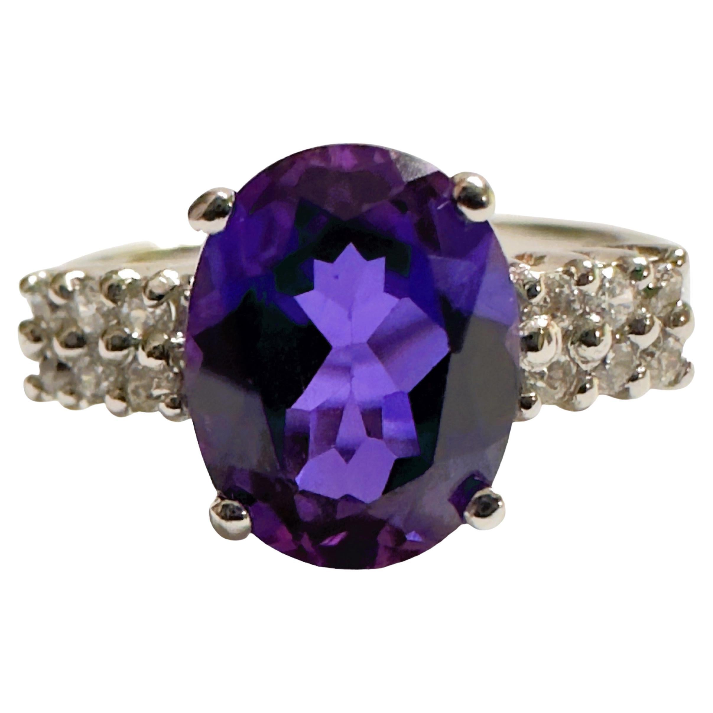 New African IF 2.90 Ct Blue Purple Sapphire & White Sapphire Sterling Ring