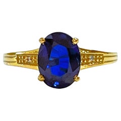New African IF 2.90 Ct Kashmir Blue & White Sapphire YGold Plated Sterling Ring 