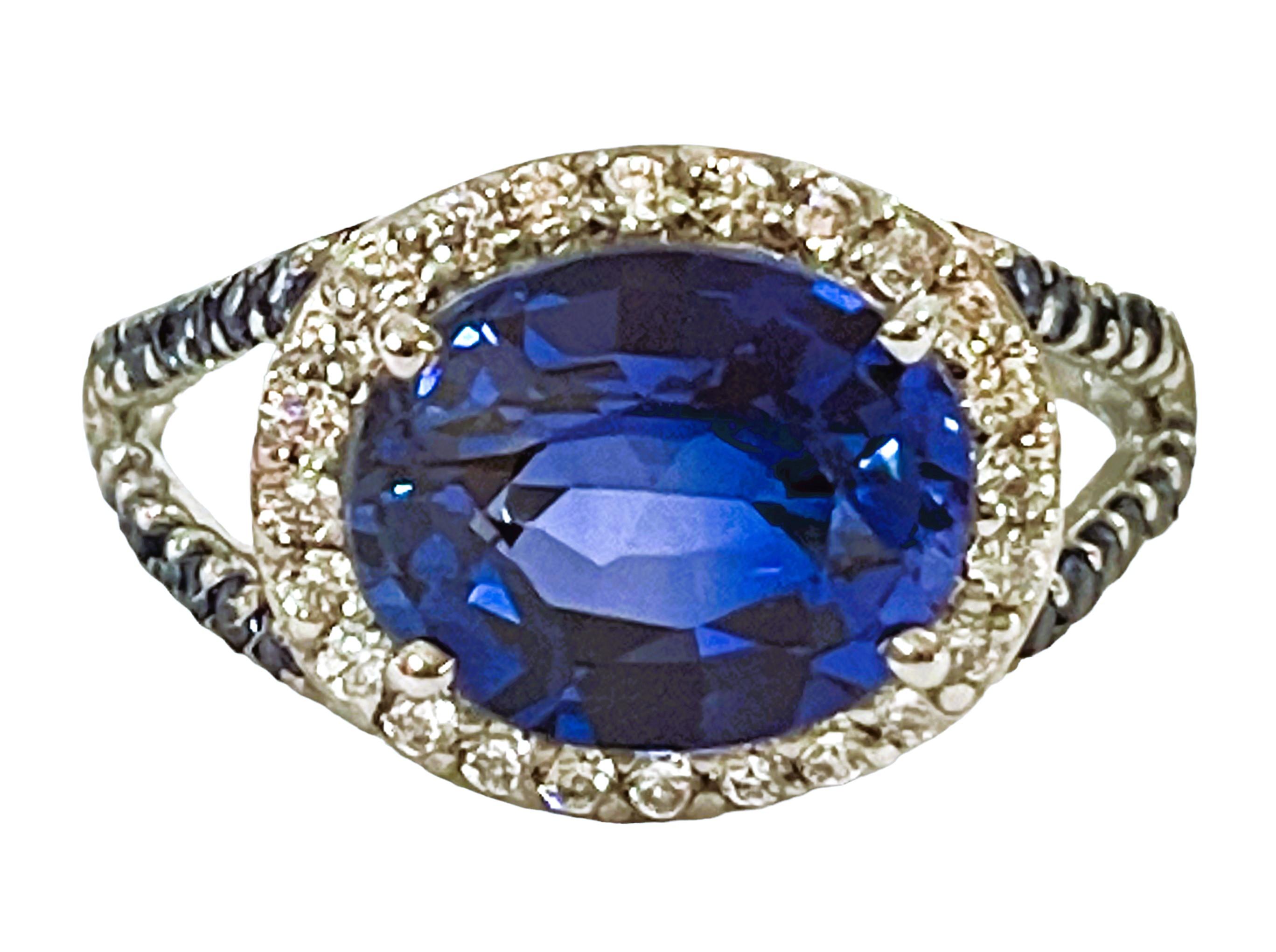 Art Deco New African If 3.10 Ct Kashmir Blue & White Sapphire Sterling Ring