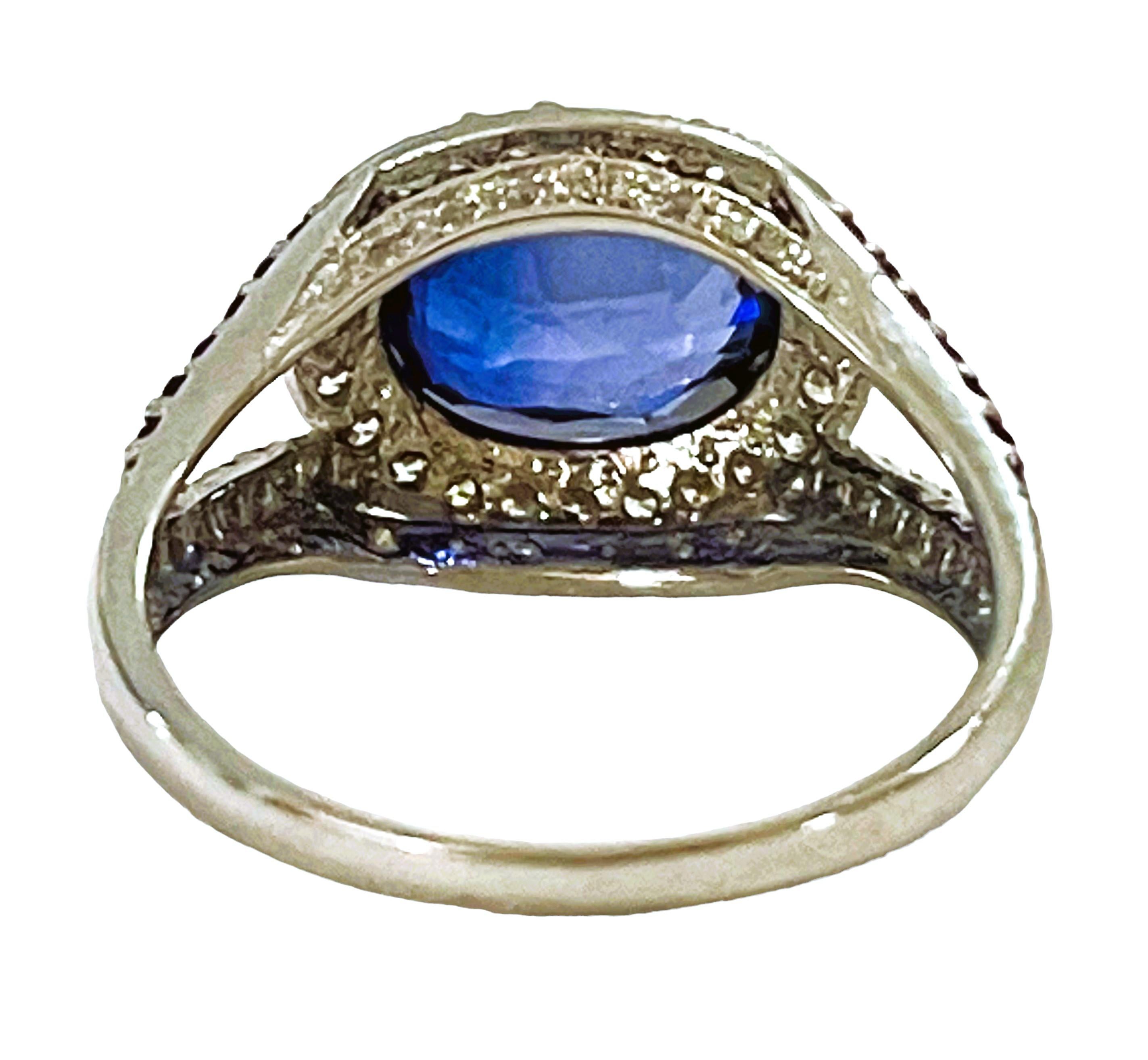 New African If 3.10 Ct Kashmir Blue & White Sapphire Sterling Ring In New Condition In Eagan, MN