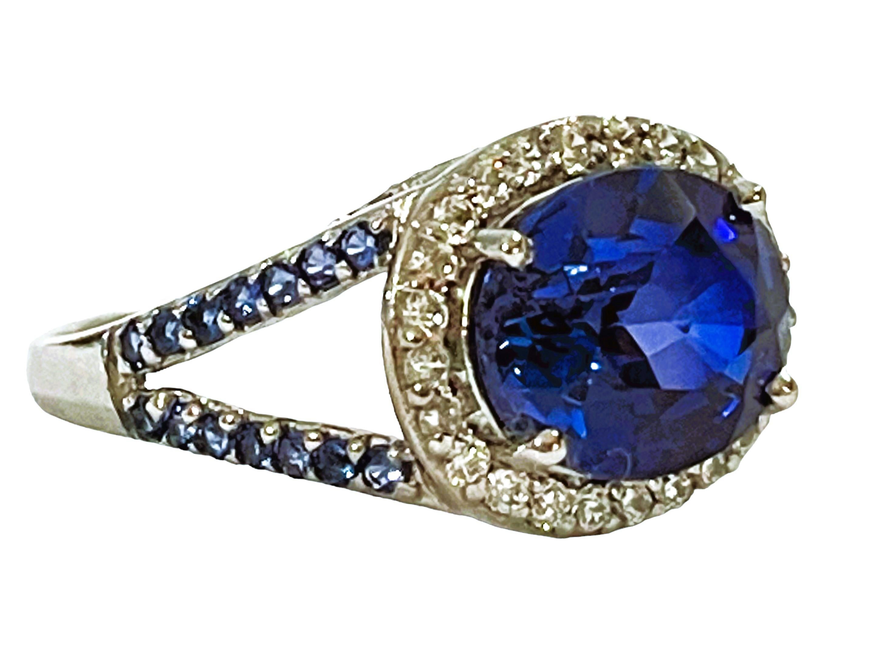 Women's New African If 3.10 Ct Kashmir Blue & White Sapphire Sterling Ring