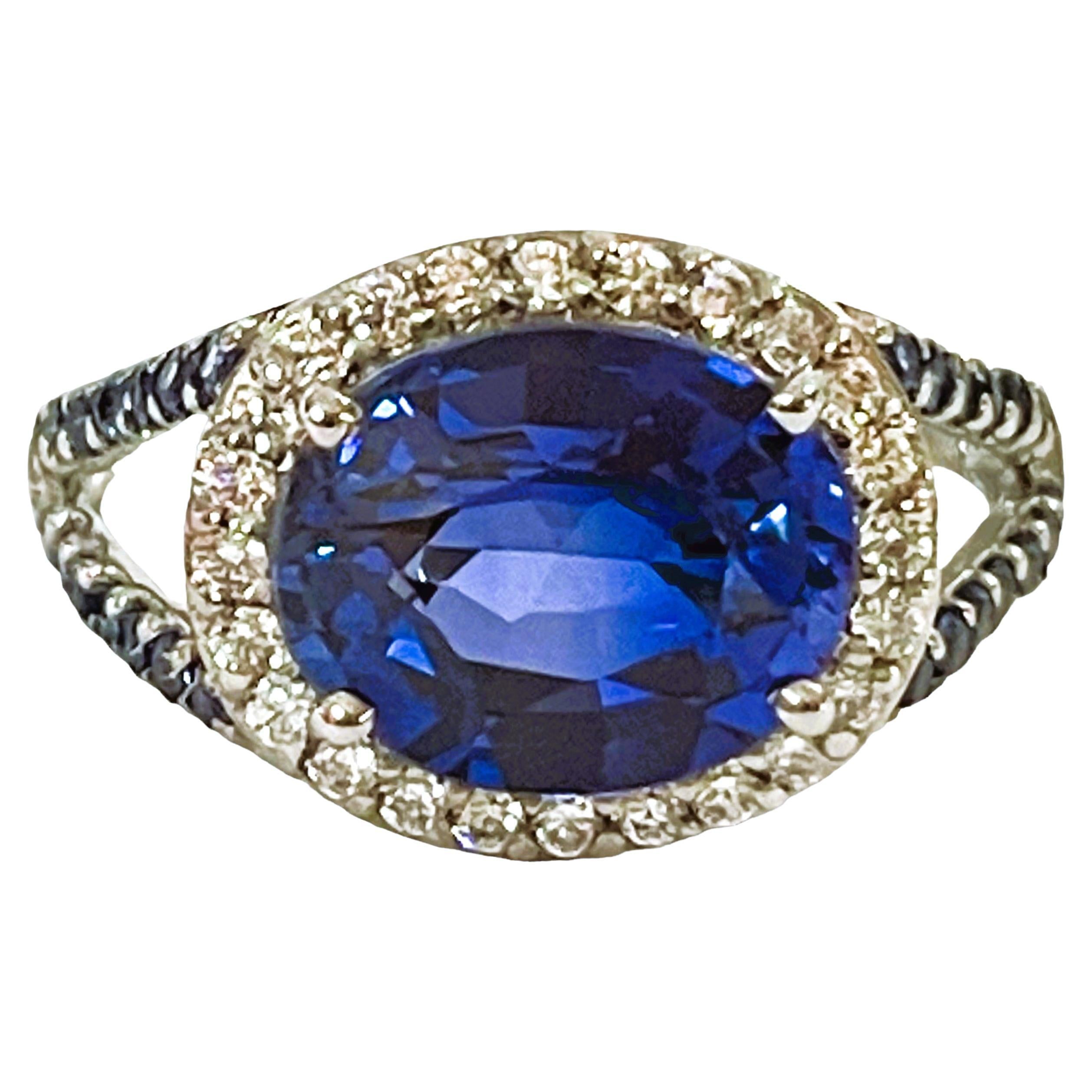 New African If 3.10 Ct Kashmir Blue & White Sapphire Sterling Ring
