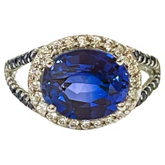 New African If 3.10 Ct Kashmir Blue & White Sapphire Sterling Ring