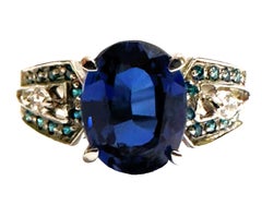 New African If 3.20 C1 Carat Deep Blue Sapphire & Blue Apatite Sterling Ring