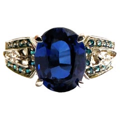 New African If 3.20 C1 Carat Deep Blue Sapphire & Blue Apatite Sterling Ring