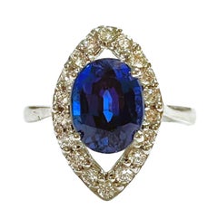 New African IF 3.3 Ct Kashmir Blue & White Sapphire Sterling Ring