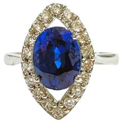 New African IF 3.3 Ct Kashmir Blue & White Sapphire Sterling Ring
