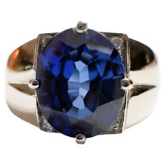 New African IF 3.4 Ct Deep Blue Sapphire & White Sapphire Sterling Ring 