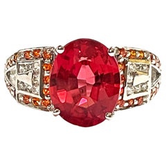 New African IF 3.5 Carat Pink Padparadscha & Orange Sapphire Sterling Ring