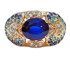 New African IF 3.5 Ct Kashmir Blue & White Sapphire Rgold Plated Sterling Ring