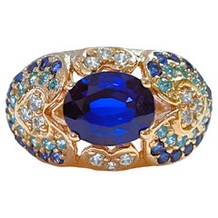 New African IF 3.5 Ct Kashmir Blue & White Sapphire Rgold Plated Sterling Ring