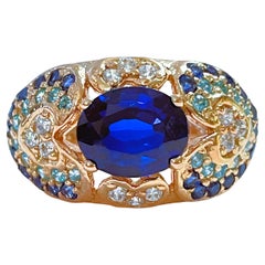 Bague en argent sterling plaqué or avec saphirs bleus et blancs du Cachemire de 3,5 carats IF, Neuf