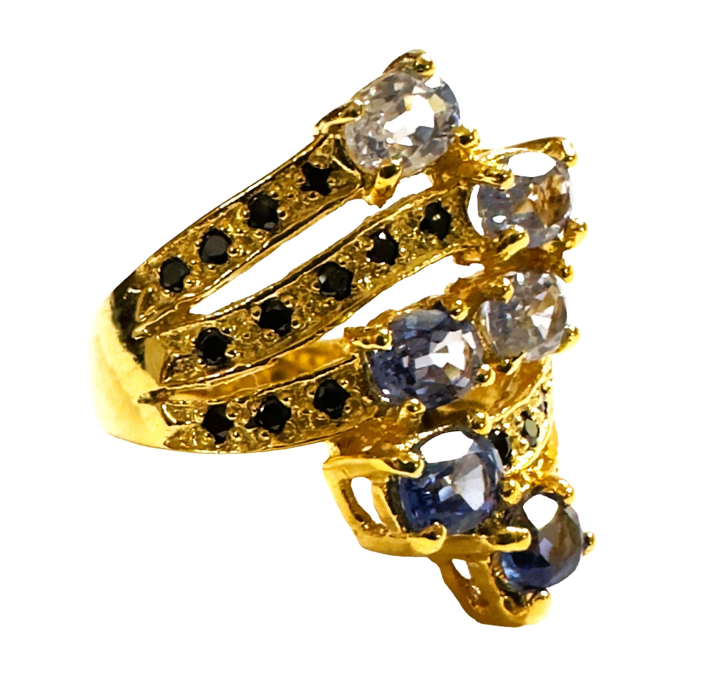 Women's New African IF 3.5 ct  Multi-Color Cornflower Sapphire Yellow Gold Sterling Ring
