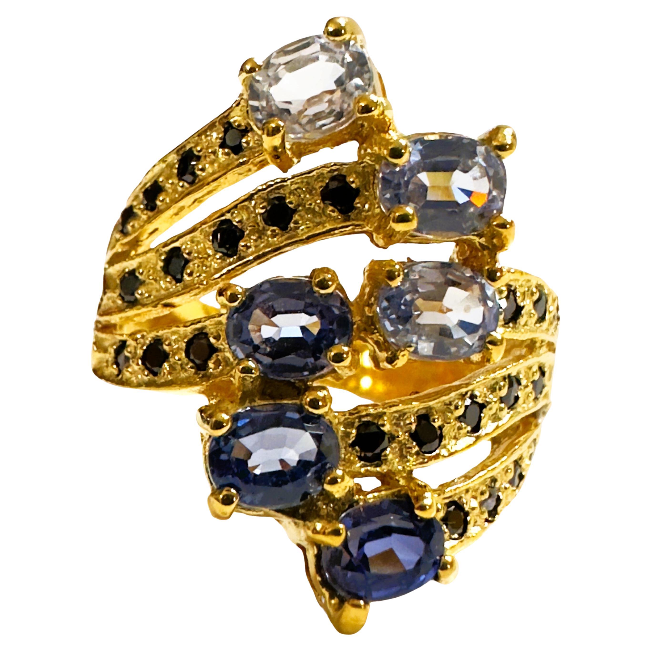 New African IF 3.5 ct  Multi-Color Cornflower Sapphire Yellow Gold Sterling Ring