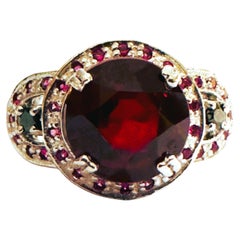 New African IF 3.50 ct Red Ruby & Sapphire Sterling Ring Size 6.25