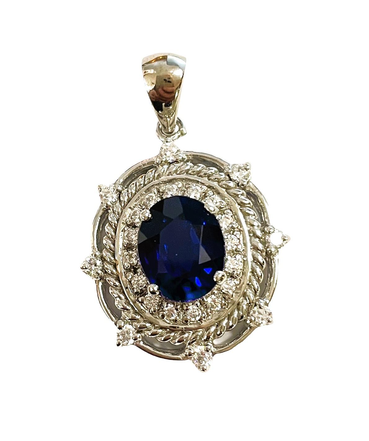 New African If 3.5 Carat Kashmir Blue Sapphire & White Sapphire Sterling Pendant In New Condition In Eagan, MN