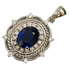 New African If 3.5 Carat Kashmir Blue Sapphire & White Sapphire Sterling Pendant