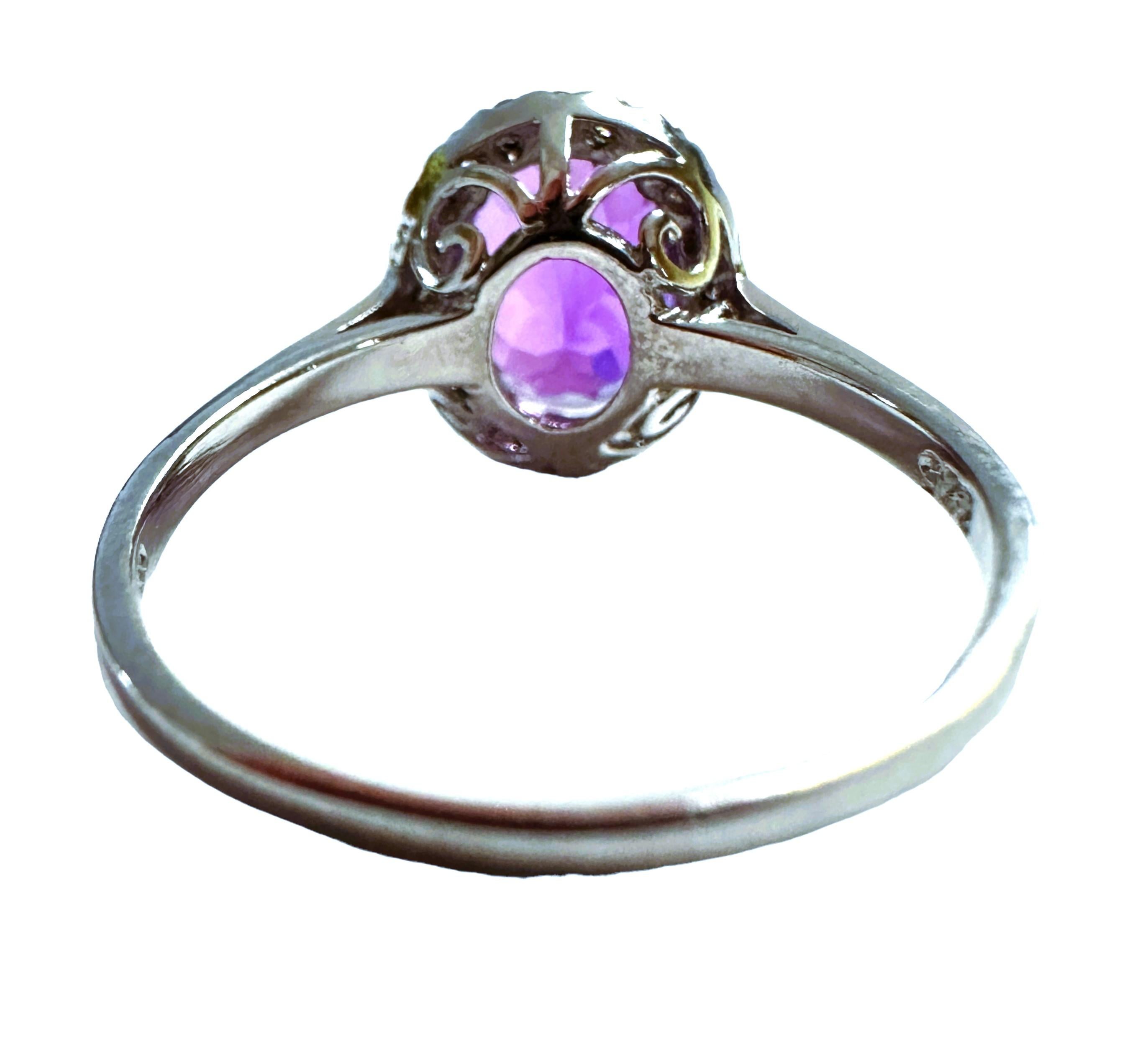Art Deco New African IF 3.60 Ct Blue Purple Sapphire & White Sapphire Sterling Ring For Sale