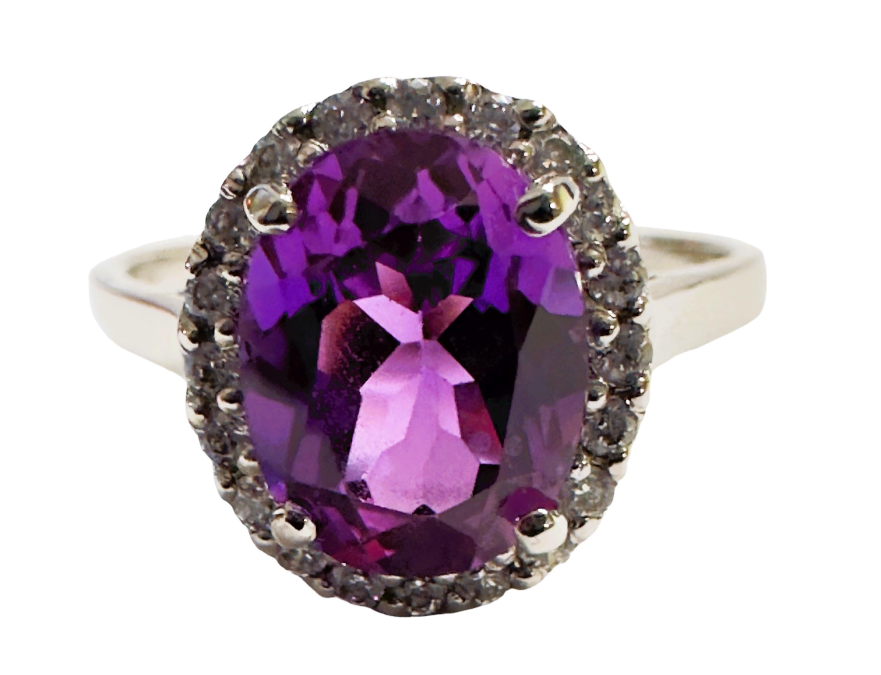 Women's New African IF 3.60 Ct Blue Purple Sapphire & White Sapphire Sterling Ring For Sale
