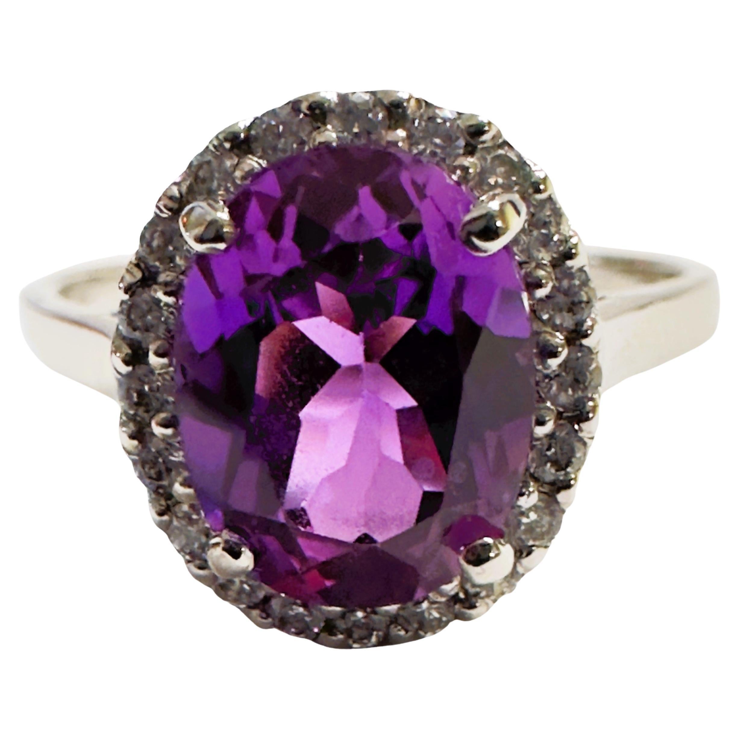 New African IF 3.60 Ct Blue Purple Sapphire & White Sapphire Sterling Ring For Sale