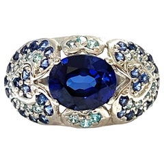 New African IF 3.60 Ct Kashmir Blue & White Sapphire Sterling Ring