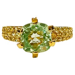 New African IF 3.60 Green Apple Peridot and Sapphire Ygold Sterling Ring