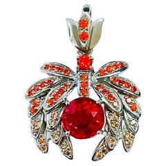 New African IF 3.7 Carat Padparadscha and Champagne Sapphire Sterling Pendant