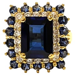 New African IF 3.70ct Deep Blue & Royal Blue Sapphire Ygold Plated Sterling Ring