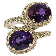 New African IF 3.74 Carat Purple Blue & White Sapphire Sterling Ring