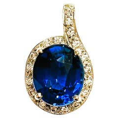 New African IF 3.80 Ct Kashmir Blue & White Sapphire Sterling Pendant