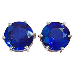 New African IF 3.87 Ct Kashmir Blue IF Sapphire Sterling Post Earrings