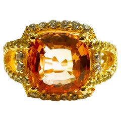 New African IF 3.9 Ct Orange Sapphire Yellow Gold Plated Sterling Ring