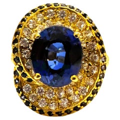 New African IF 4 Ct Deep Blue Sapphire Yellow Gold Sterling Ring