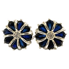 New African IF 4 ct Deep Blue Sapphire Sterling Post Earrings