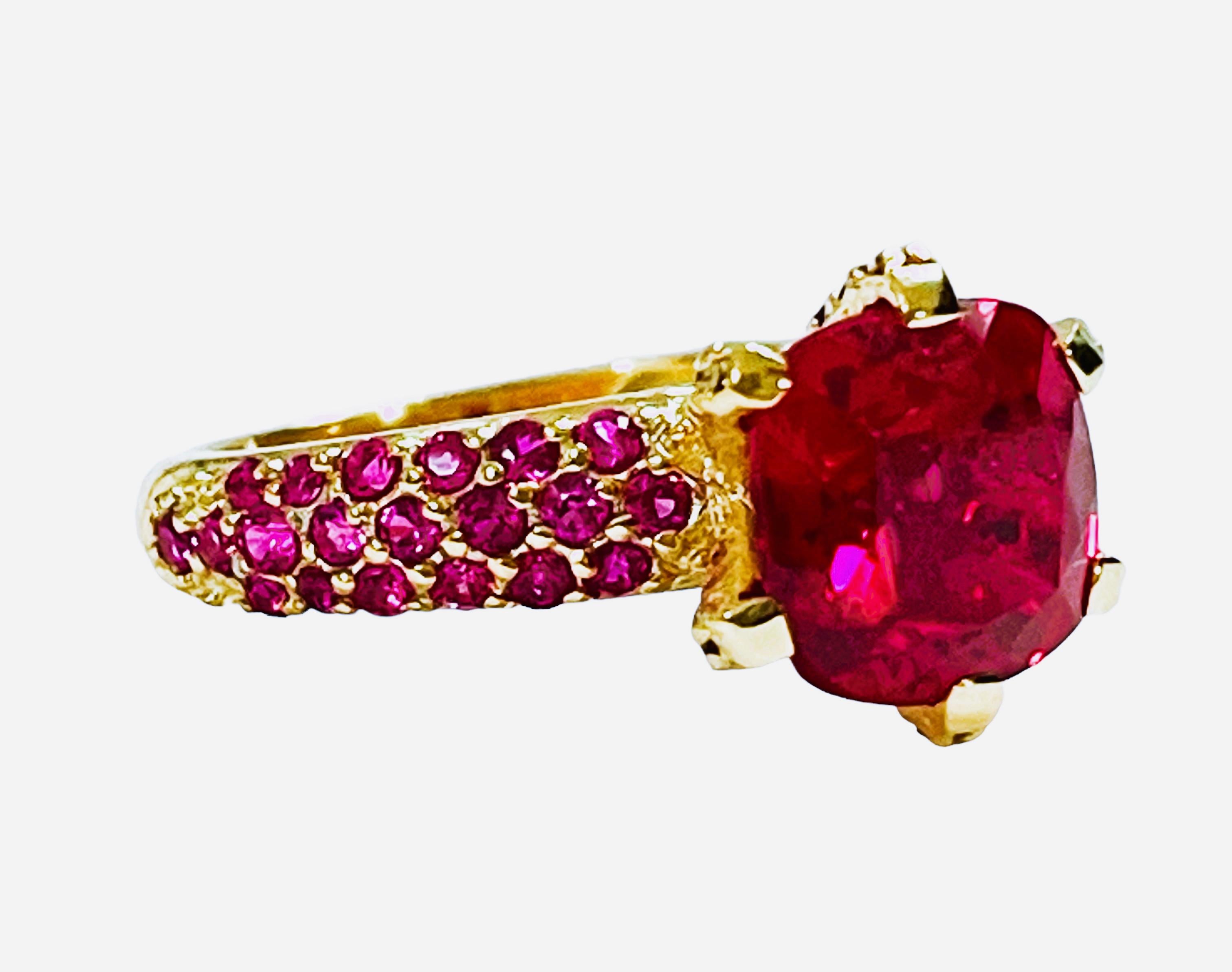 New African IF 4.0ct Deep Pink Tourmaline & Ruby YGold Plated Sterling Ring In New Condition In Eagan, MN